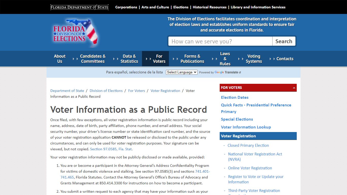 Voter Information as a Public Record - Florida
