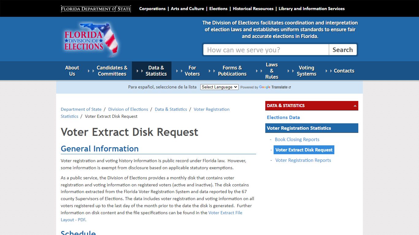 Voter Extract Disk Request - Florida Department of State